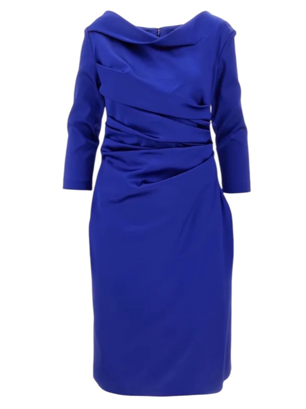 Talbot Runhof Draped Knee Midi Dress in Blue Size 38 US 8